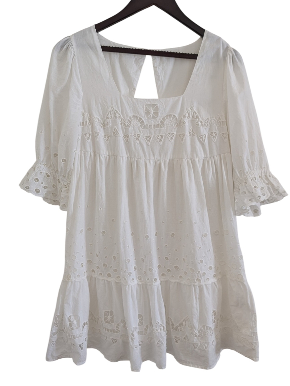 Anthropologie Forever That Girl Boho Eyelet Cutout Mini Dress Small Petite - Picture 2 of 6